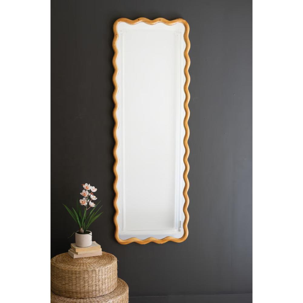 large wooden natural squiggle rectangle framed mirror