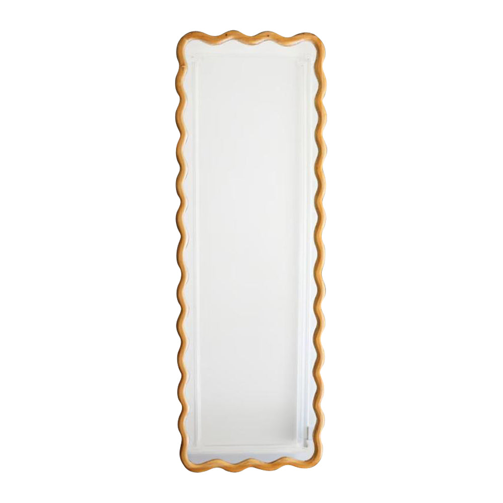 large wooden natural squiggle rectangle framed mirror