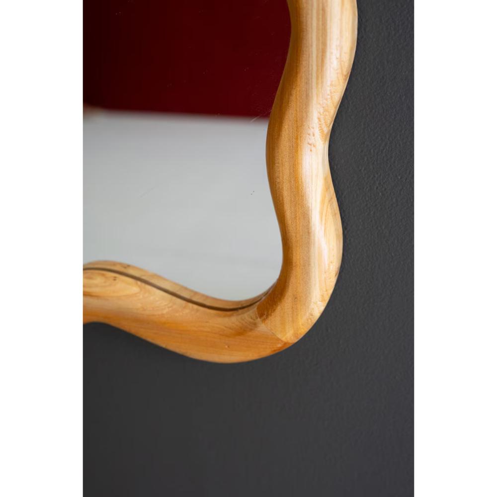 large wooden natural squiggle rectangle framed mirror