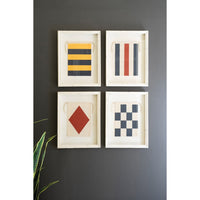 Kalalou's set of 4 Framed Nautical Canvas Flags adds charm to any dark wall, perfect for maritime enthusiasts.