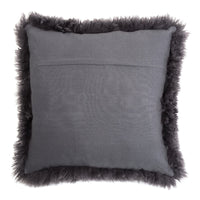 long wool sheepskin pillow flax linen back gray 