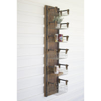 wall rack storage baskets wire metal wood 