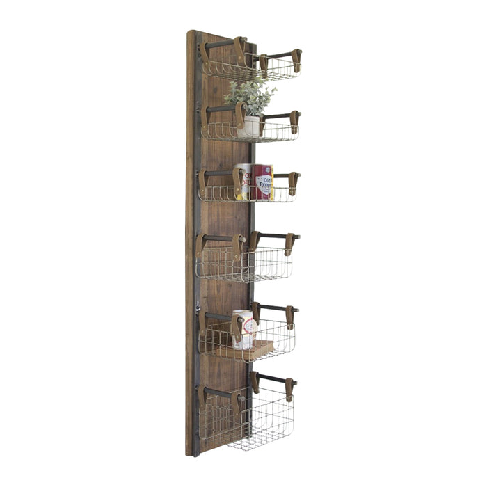 wall rack storage baskets wire metal wood 