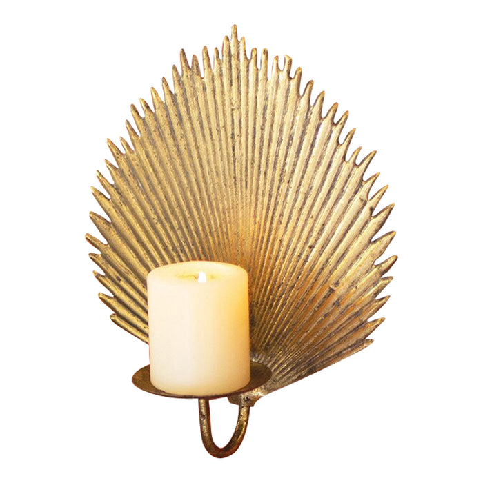 Decorative wall sconce with a candle holder on a white background