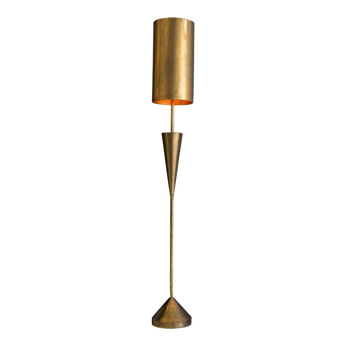 Gold floor lamp with a unique design on a white background
