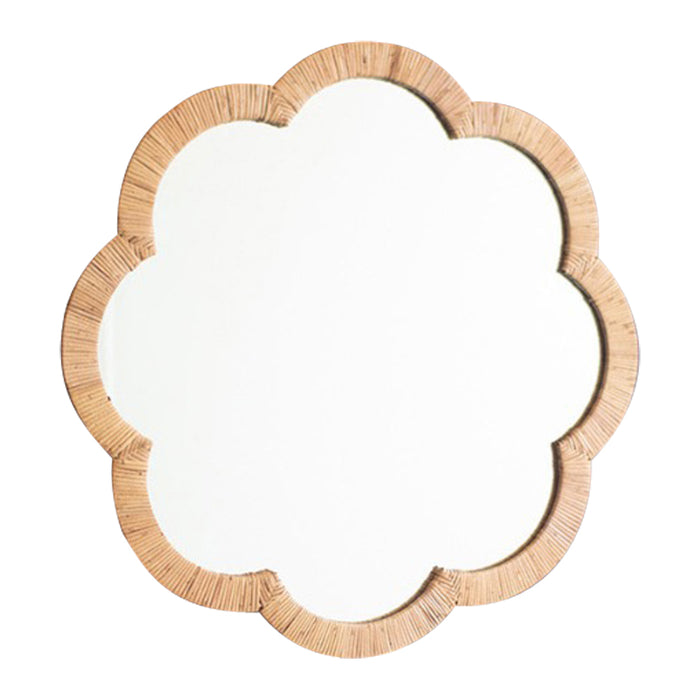 woven cane flower shaped framed mirror