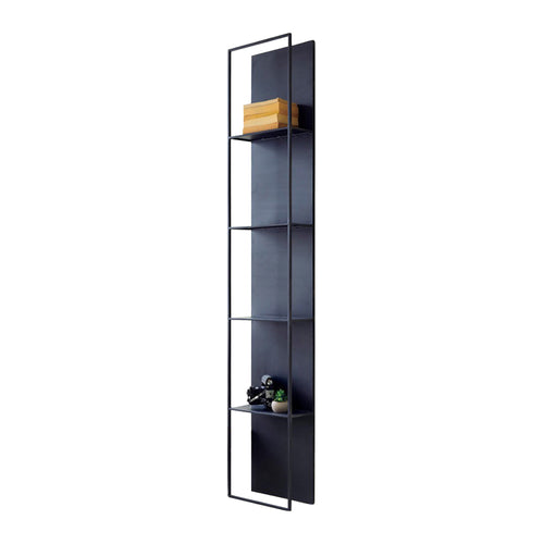 tall black metal four tiered wall shelf