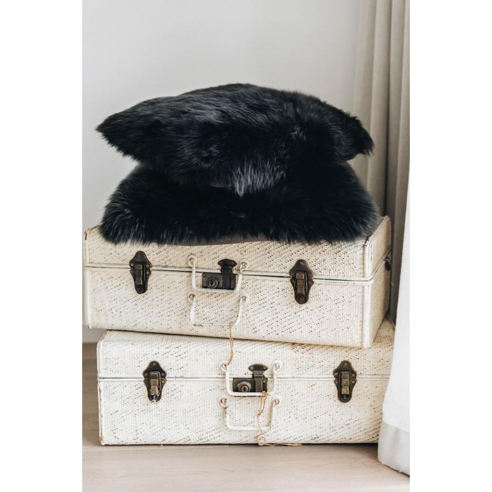 Sheepskin Square Pillow Cushion - Longwool Black