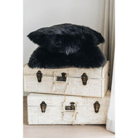 Sheepskin Square Pillow Cushion - Longwool Black
