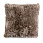 A square Longwool Sheepskin Pillow by Auskin with a luxurious alpine-lodge-style soft brown texture.