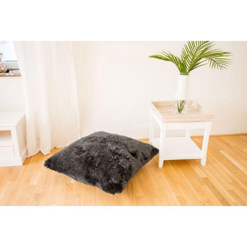Longwool sheepskin floor cushion steel grey