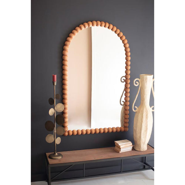 wooden ball detail arched mirror