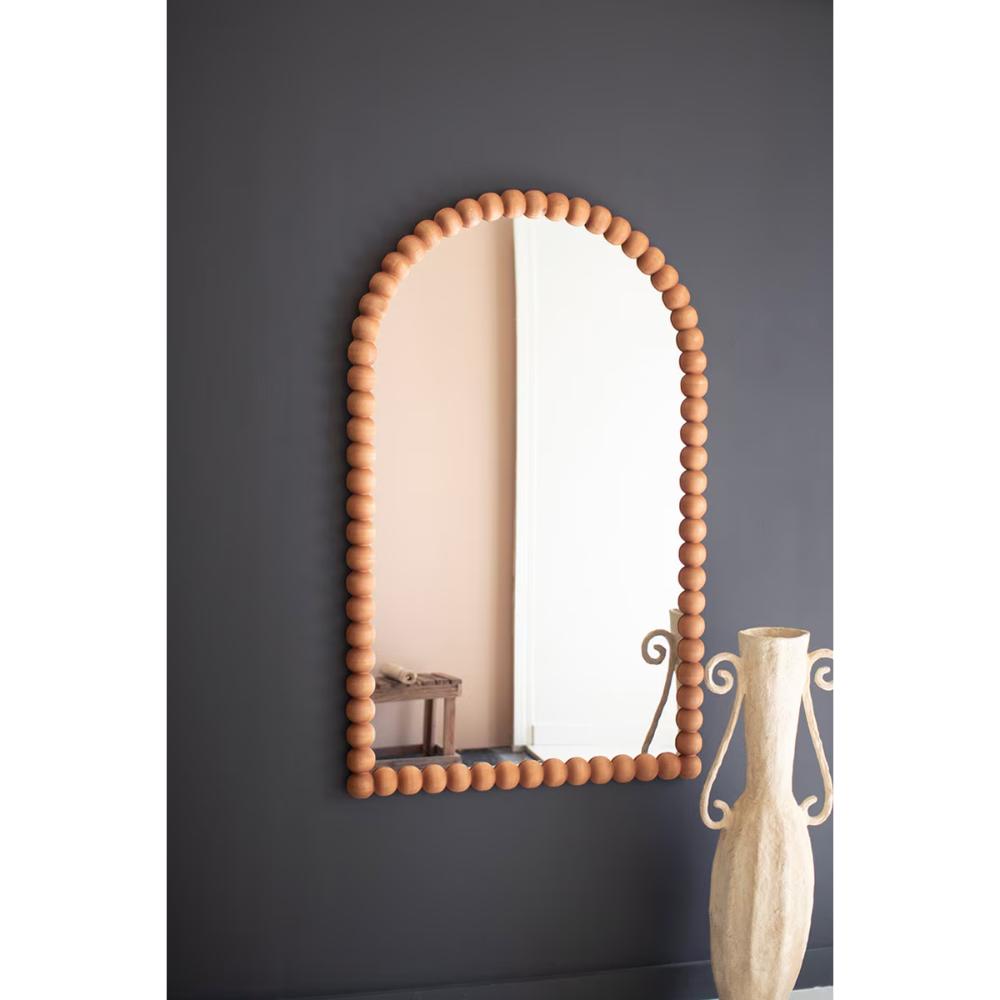 wooden ball detail arched mirror