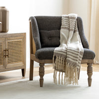 hand woven neutral throw blanket fringe