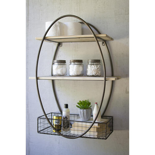 Wall Shelves - Oval Metal Frame - Recycled Wood Shelves - Tall