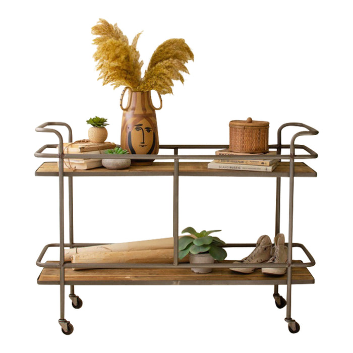wood iron rolling bar cart shelves 