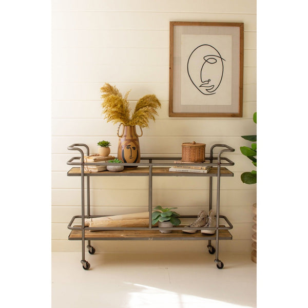 wood iron rolling bar cart shelves 