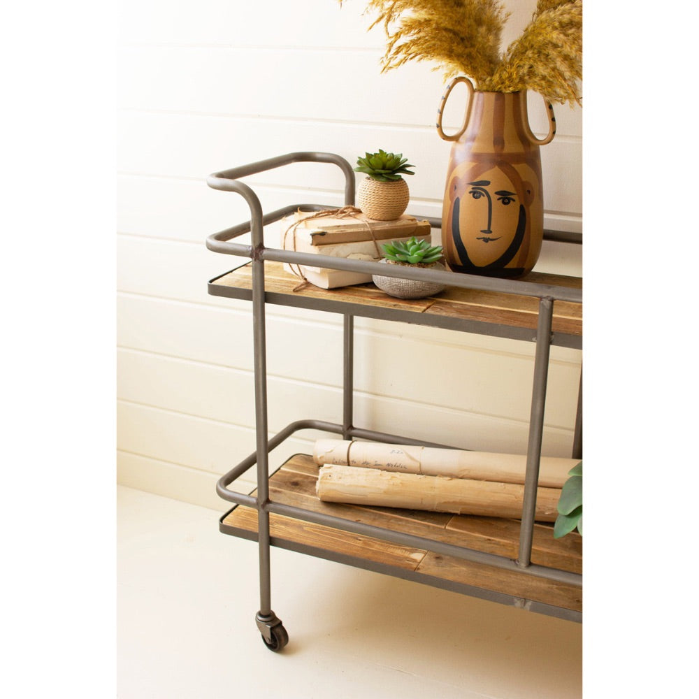 wood iron rolling bar cart shelves 