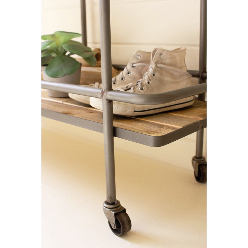 wood iron rolling bar cart shelves 