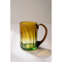 Amber and green glass mug with handle