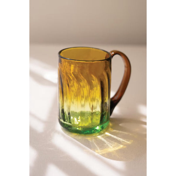 Amber and green glass mug with handle