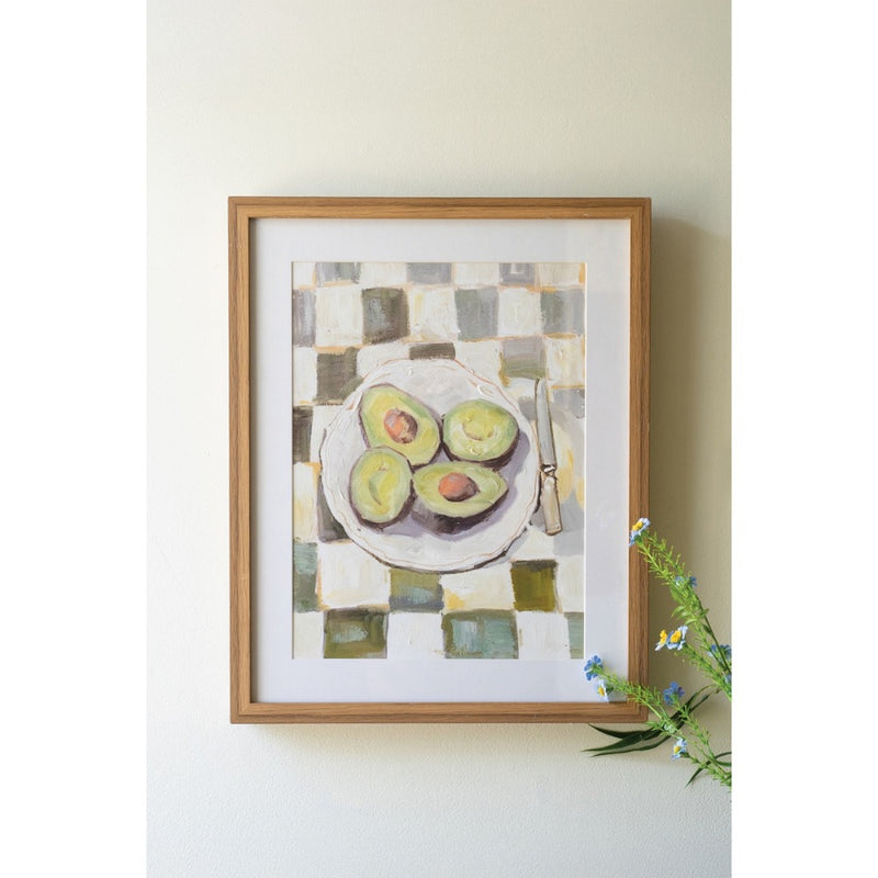 acrylic avocado painting wood frame