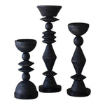 black turned wood candle holders set of three