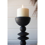 black turned wood candle holders set of three 