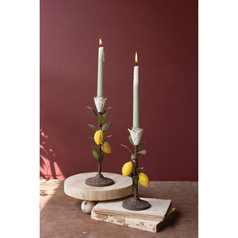 lemon taper candle holders painted metal