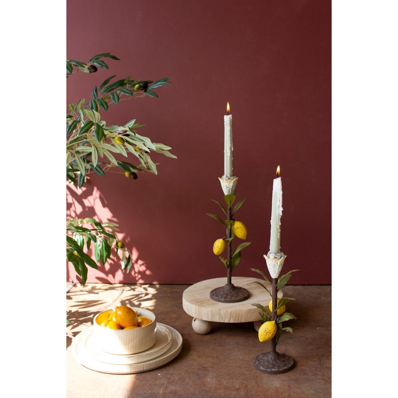 lemon taper candle holders painted metal