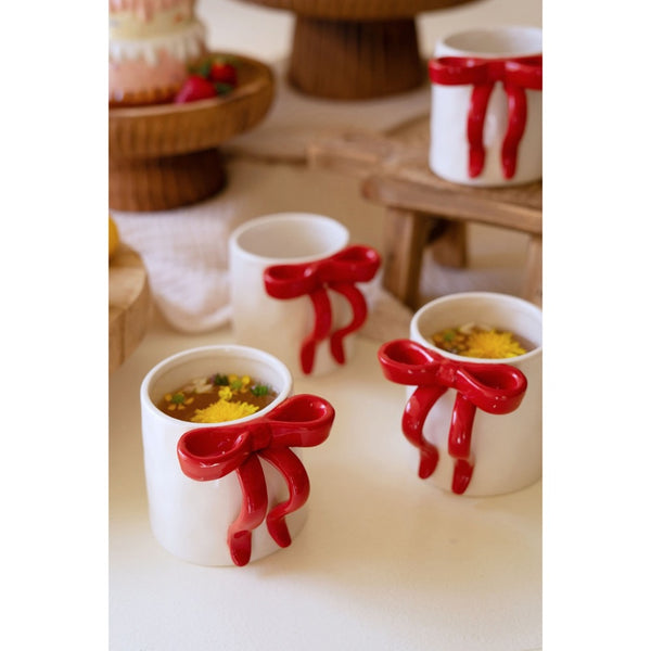 red white bow mug ceramic set
