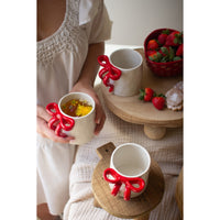 red white bow mug ceramic set