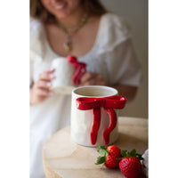 red white bow mug ceramic set