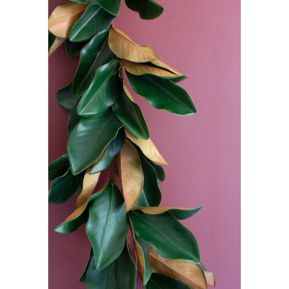 green tan artificial magnolia leaf garland