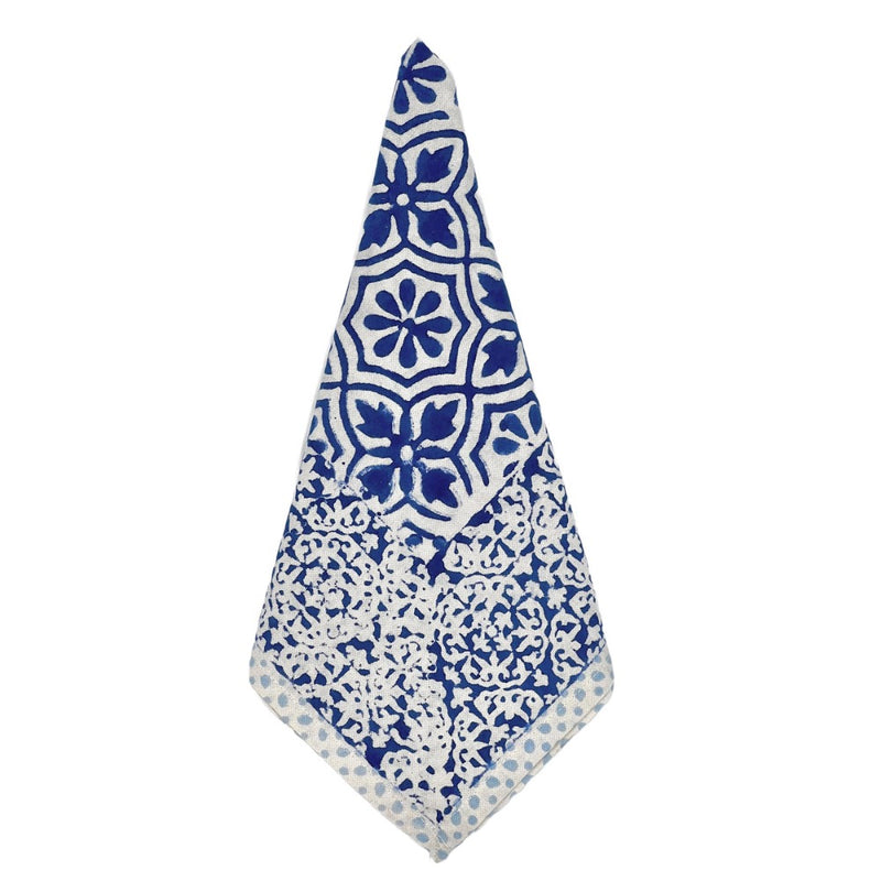 square cotton napkins navy white block print