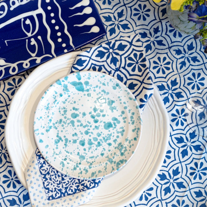 square cotton napkins navy white block print