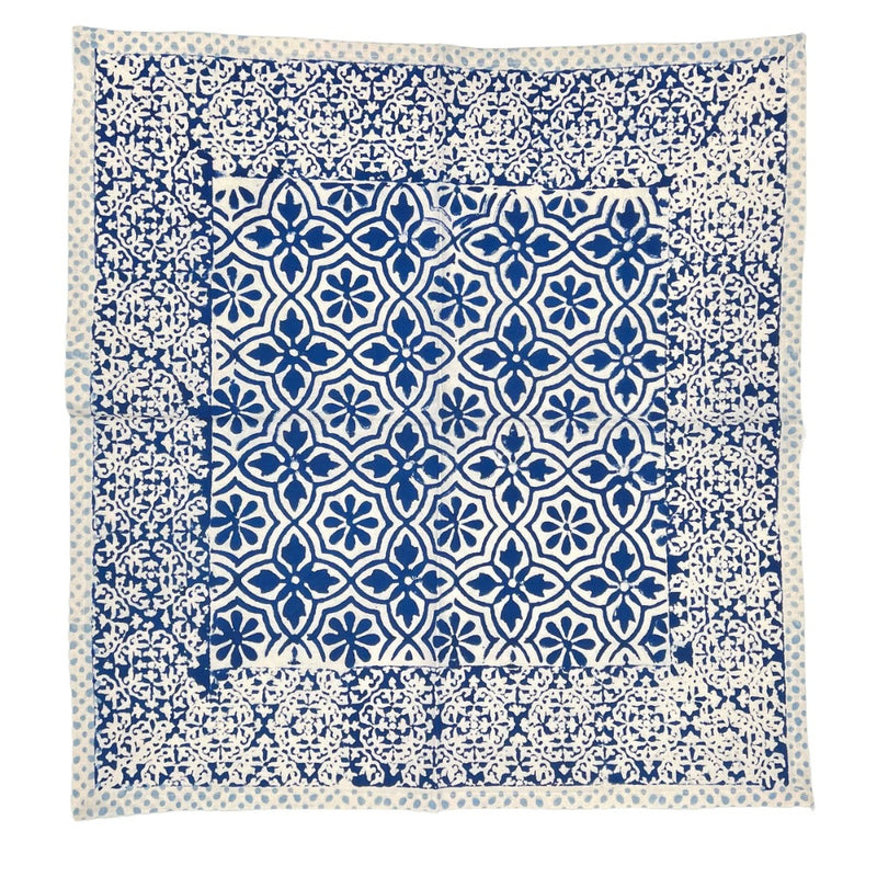 square cotton napkins navy white block print