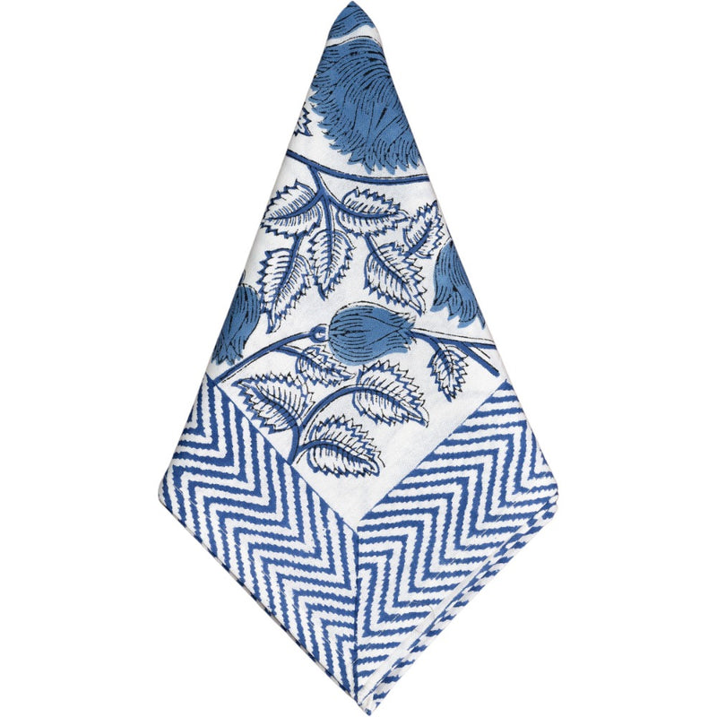 square cotton napkins navy white block print