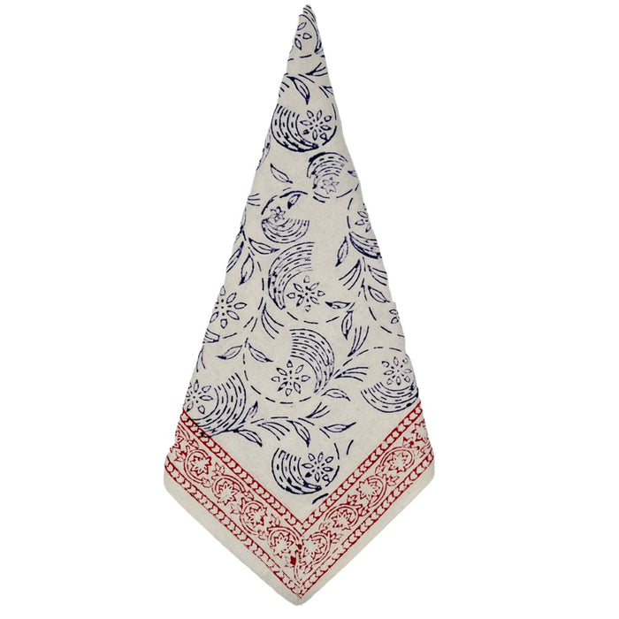 square cotton napkins navy ivory crimson block print