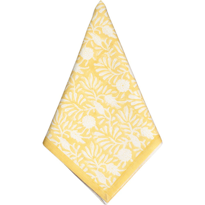 square cotton napkins block printed yellow white