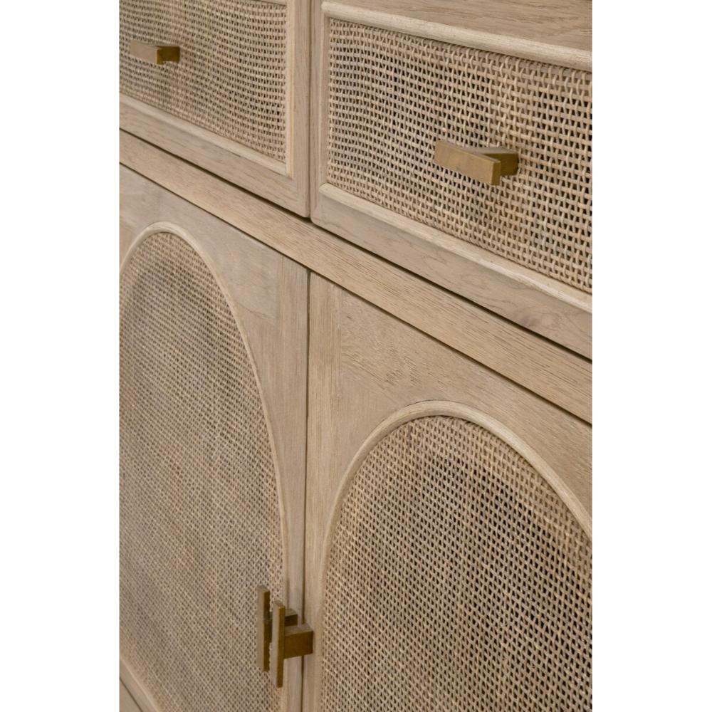 cane media cabinet two door brushed gold hardware smoke gray oak