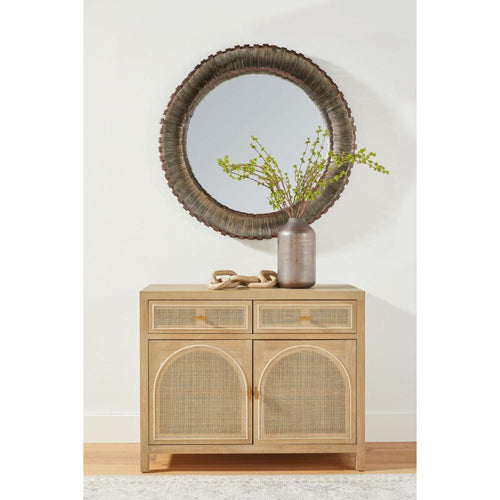 cane media cabinet two door brushed gold hardware smoke gray oak