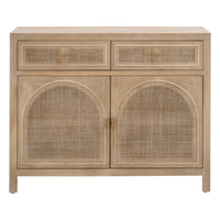 cane media cabinet two door brushed gold hardware smoke gray oak