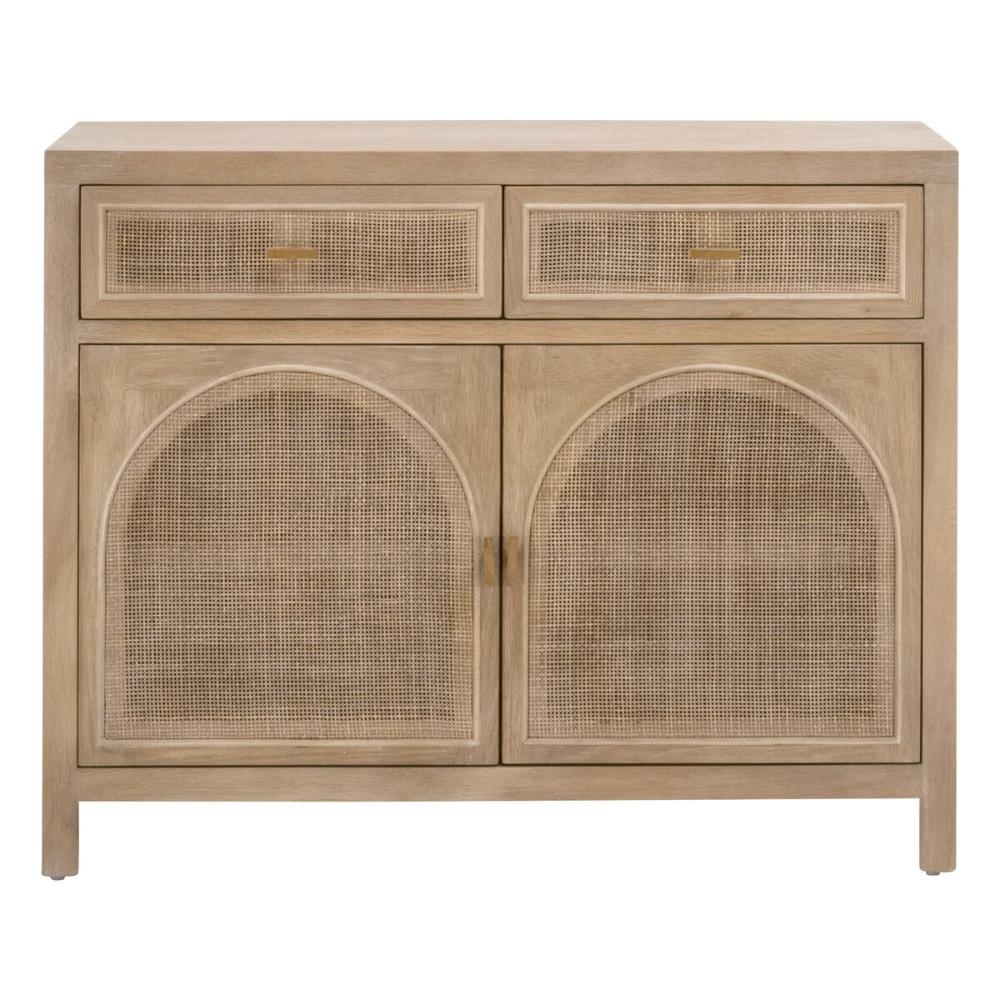 cane media cabinet two door brushed gold hardware smoke gray oak