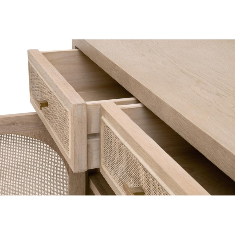 cane media cabinet two door brushed gold hardware smoke gray oak