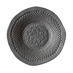 The Chamberlin Ceramic Platter from Handmade Studio features a round, organic design with intricate lace-like patterns in the center, set against a white background. This elegant and textured ceramic plate is the perfect handmade gift.