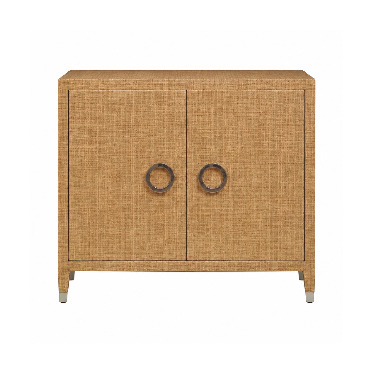 The Charleston Sand Raffia 2-Door Chest by Century Furniture features round metal handles and short legs.