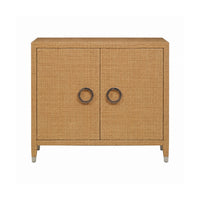 The Charleston Sand Raffia 2-Door Chest by Century Furniture features round metal handles and short legs.