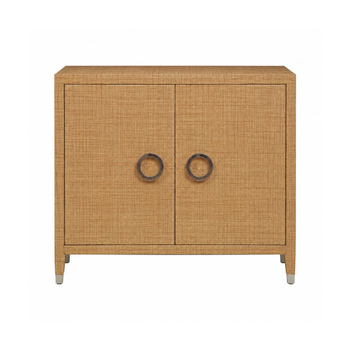 The Charleston Sand Raffia 2-Door Chest by Century Furniture features round metal handles and short legs.