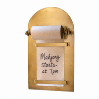 Kalalou Wall Mounted Antique Brass Magnetic Note Roll with handwritten note: "Mahjong starts at 7pm.
